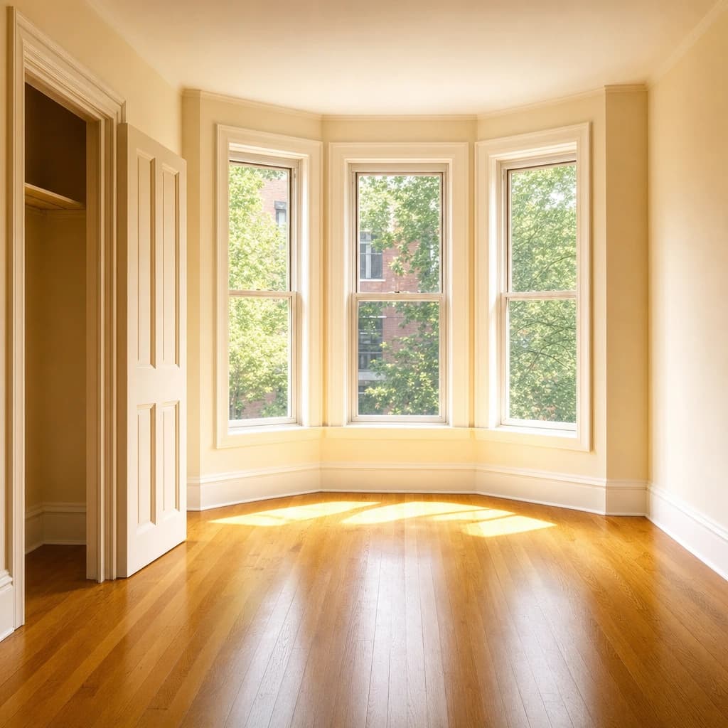 An emptied bedroom swept and ready for handover